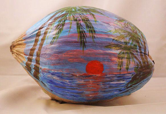 Blue Sunset Painted Coconut