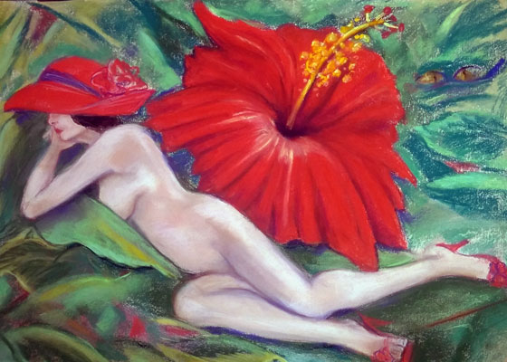 Woman with Hibiscus Nude Painting